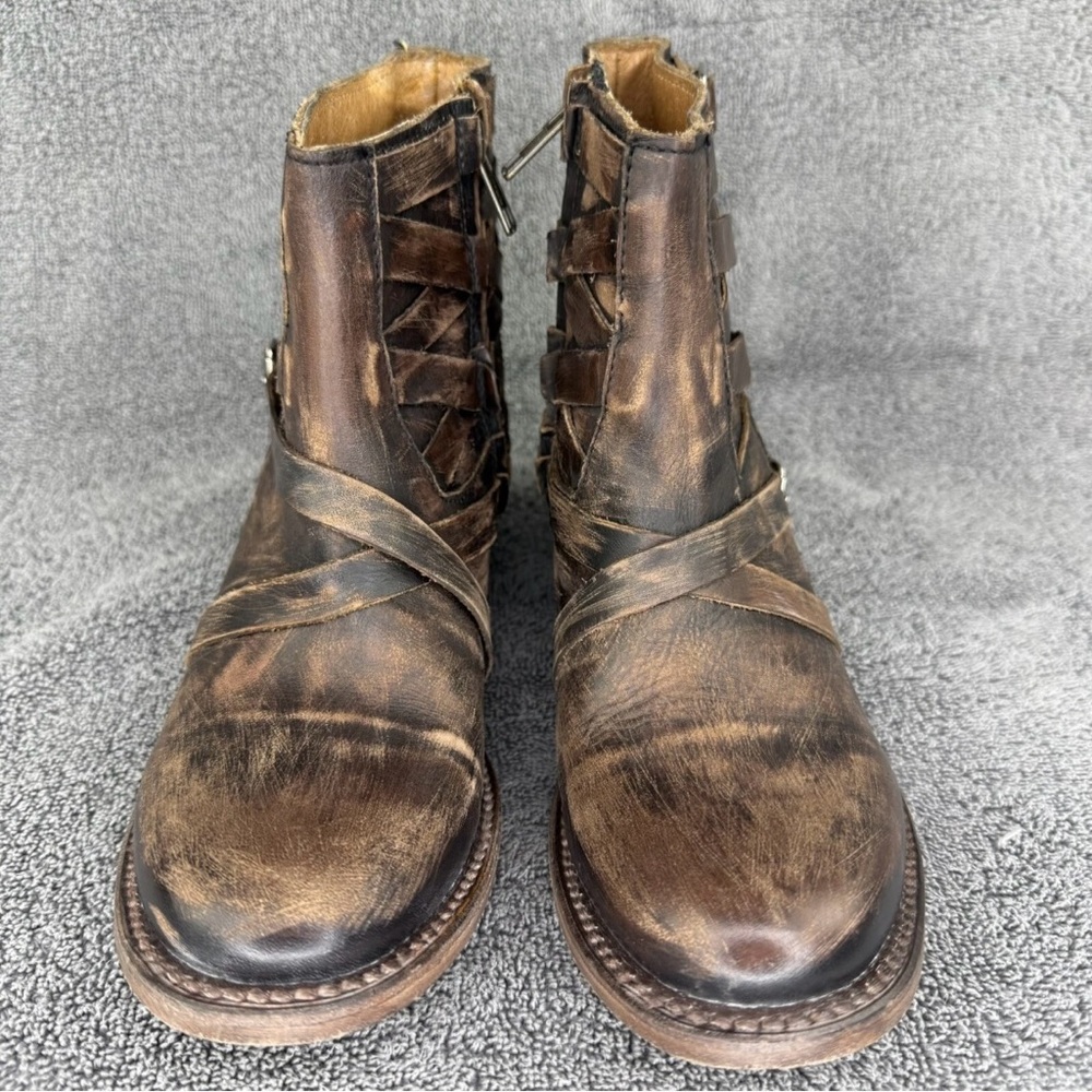 Freebird Sammi Leather Boots Womens Size 6 Brown Distressed Zip Ankle Bootie